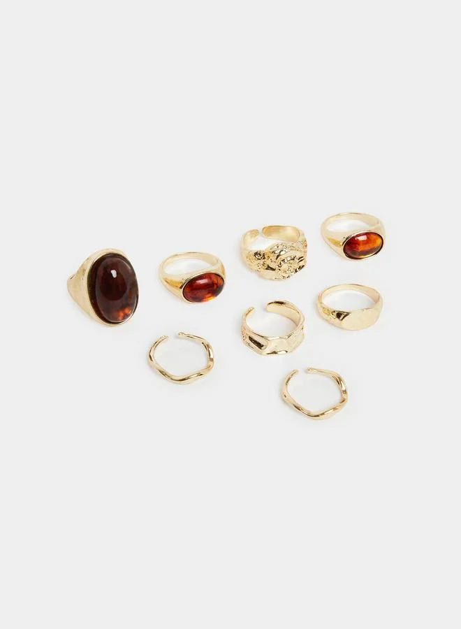 Styli  Pack of 8 - Gold Tone Statement Rings for Women | Best Price UAE